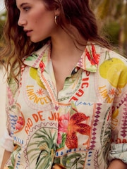Multicoloured Postcard Print Long Sleeve Shirt With Linen - Image 5 of 9
