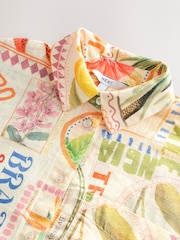 Multicoloured Postcard Print Long Sleeve Shirt With Linen - Image 7 of 9