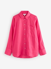 Fuschia Pink 100% Linen Button Down Relaxed Long Sleeve Shirt - Image 1 of 3