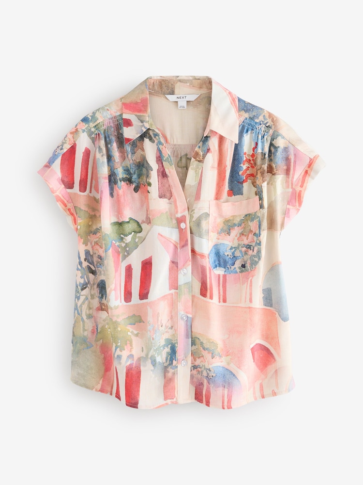 Rose Scenic Imprimé - chemise Manche courte en lin - Image 1 of 3