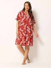Yours Curve Rust Red Pineapple Pleated Front Tunic Dress - Image 2 of 5
