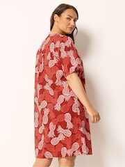 Yours Curve Rust Red Pineapple Pleated Front Tunic Dress - Image 3 of 5