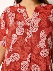 Yours Curve Rust Red Pineapple Pleated Front Tunic Dress - Image 4 of 5