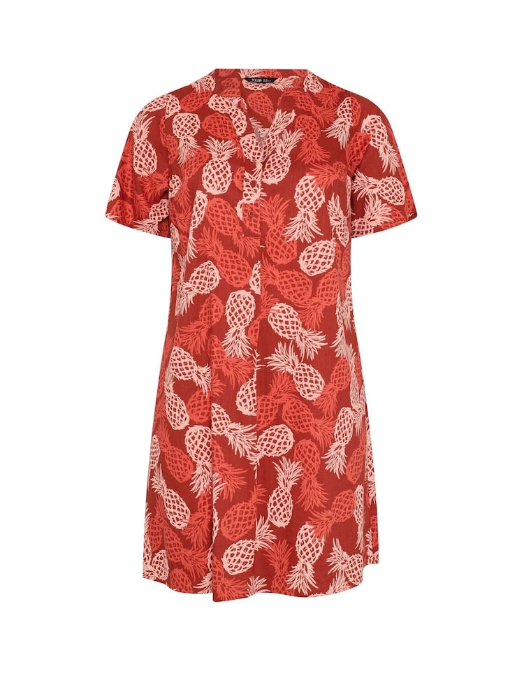 Yours Curve Rust Red Pineapple Pleated Front Tunic Dress - Image 5 of 5