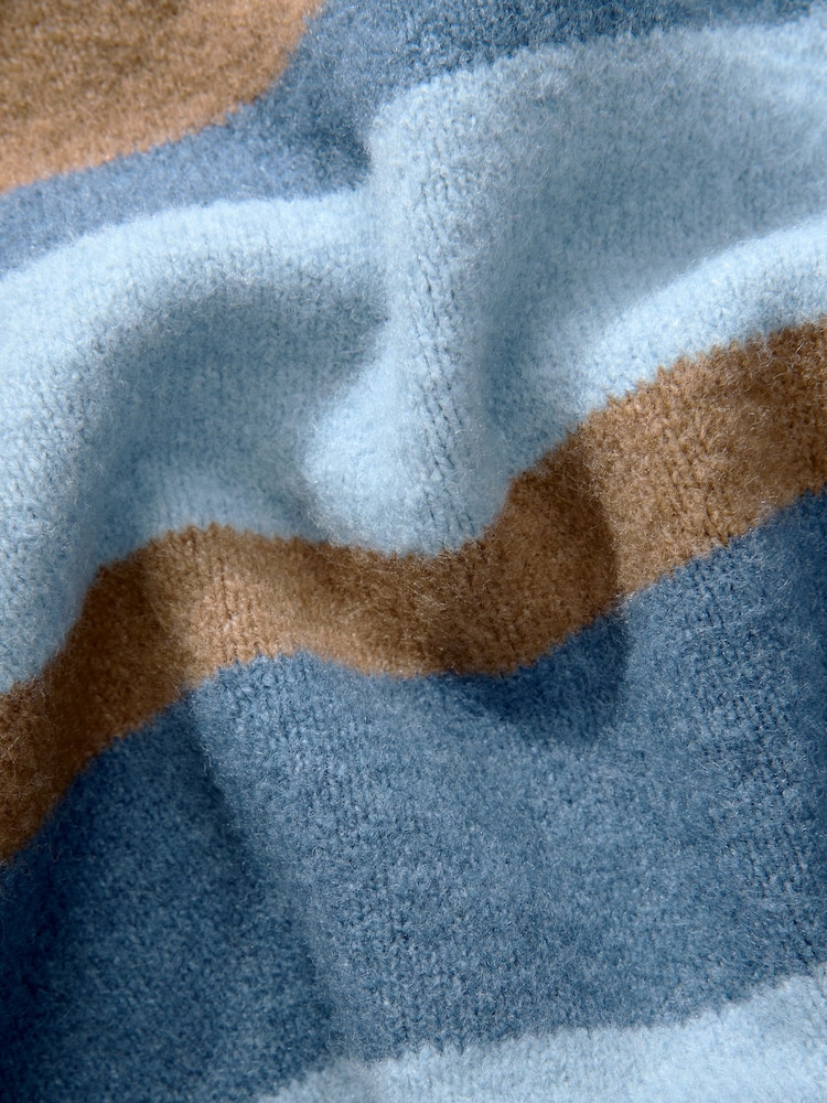 Blue Stripe Layered Long Sleeve Collared Gold Detailed Button Jumper with Wool and 100% Cotton Shirt - Image 10 of 10