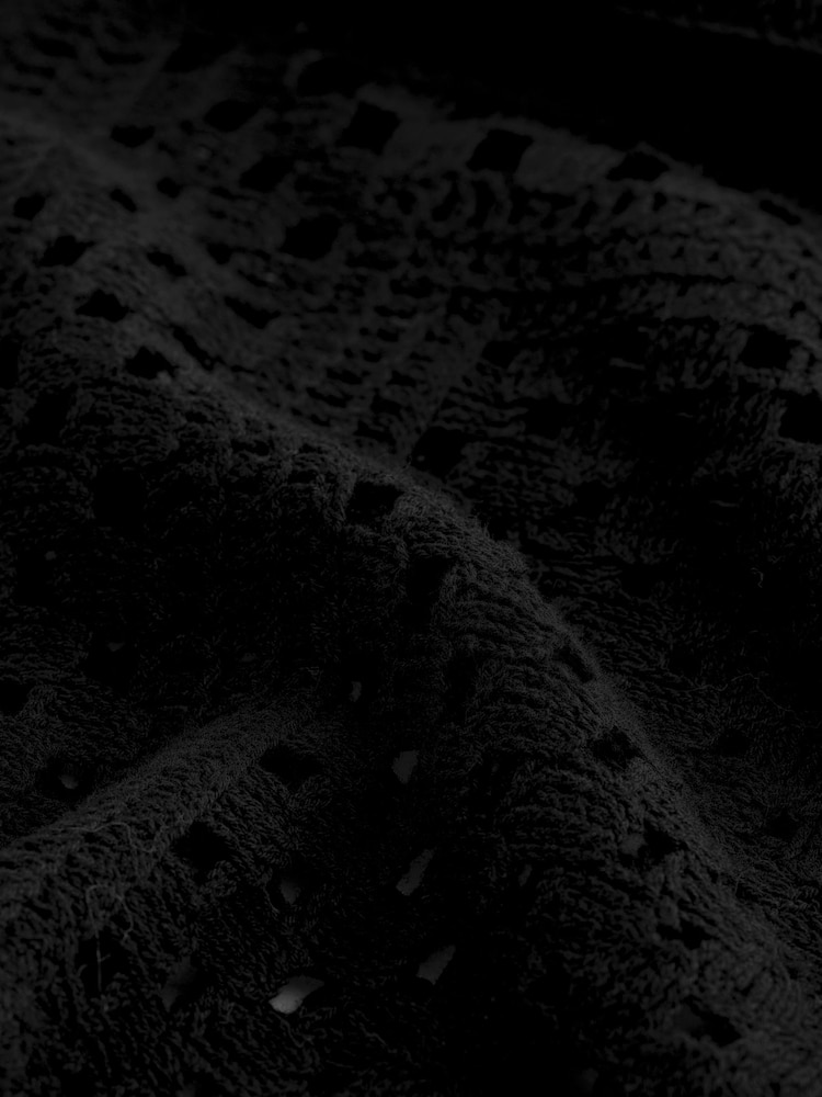Black Short Sleeve Crochet Crew Neck T-Shirt - Image 6 of 6