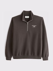 Abercrombie & Fitch Brown Script Logo Quarter Zip Sweatshirt - Image 1 of 1