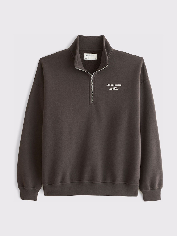 Abercrombie & Fitch Brown Script Logo Quarter Zip Sweatshirt - Image 1 of 1
