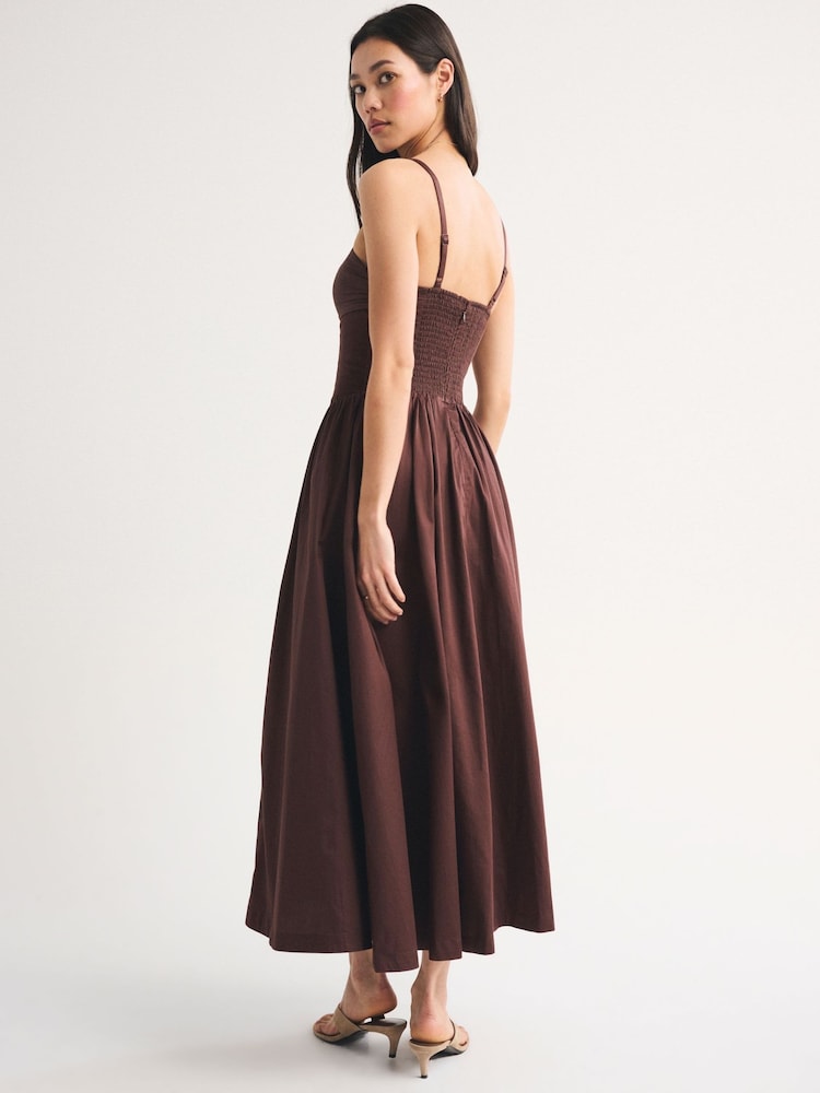 Abercrombie & Fitch Brown Cotton Sateen Corset Maxi Dress - Image 2 of 4