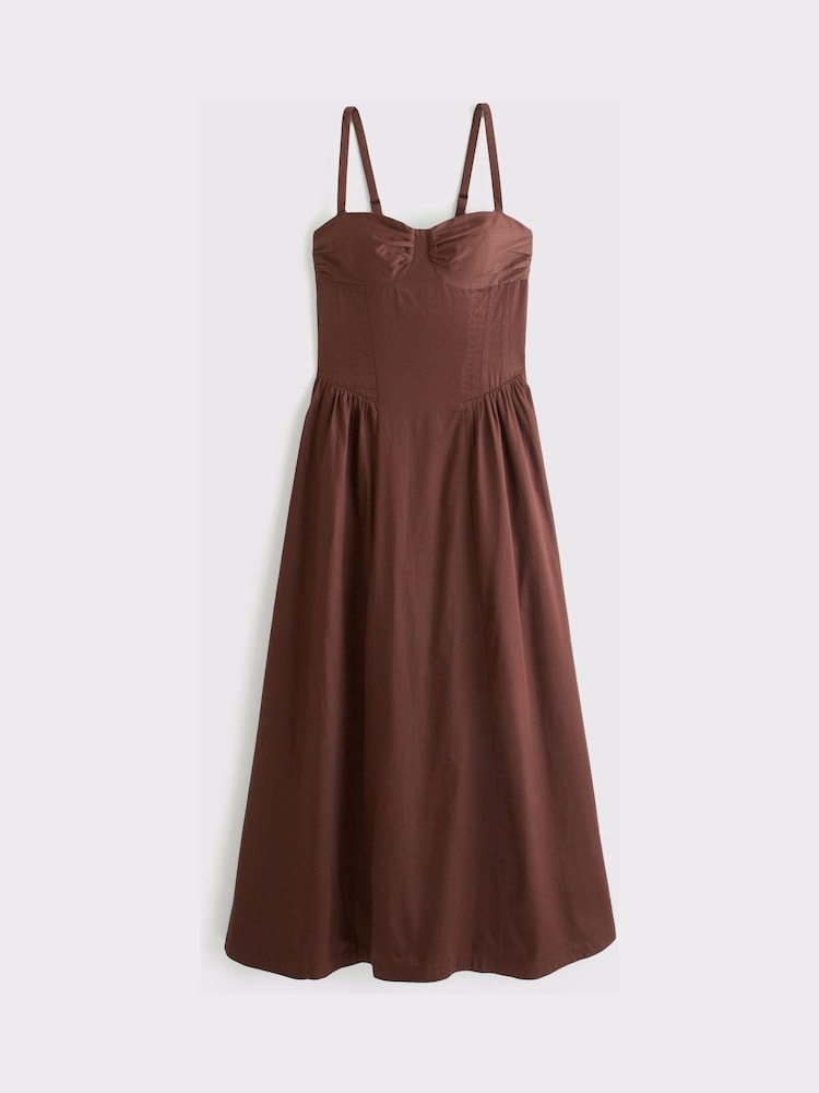 Abercrombie & Fitch Brown Cotton Sateen Corset Maxi Dress - Image 4 of 4