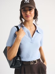 Abercrombie & Fitch Blue Script Logo Short Sleeve Polo Shirt - Image 1 of 5