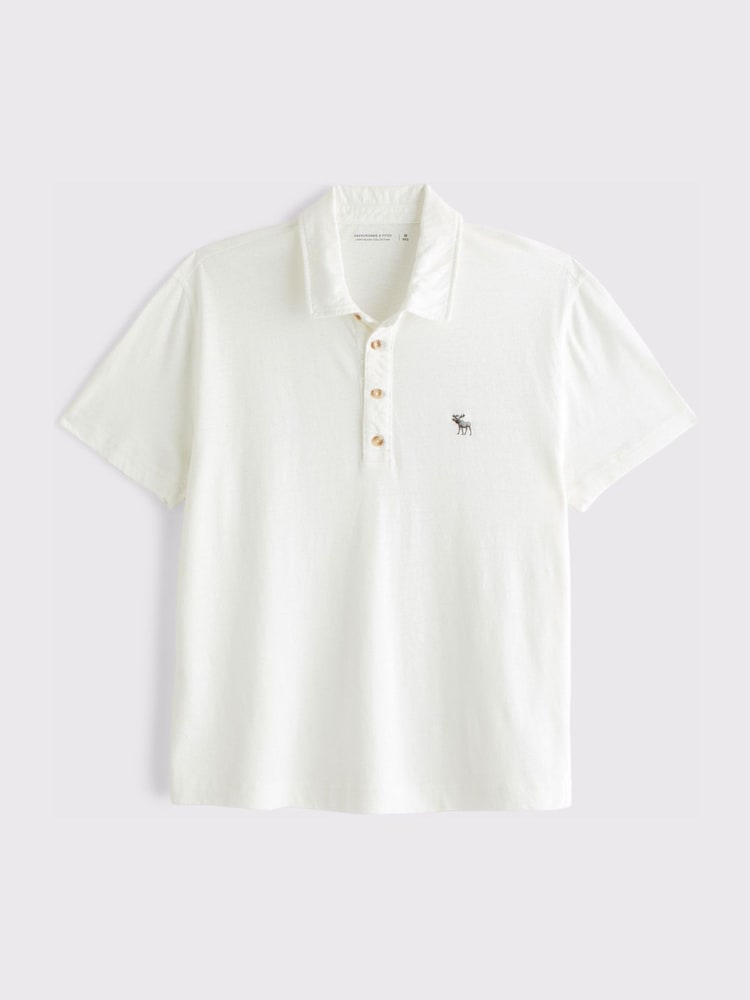 Balts - Abercrombie & Fitch Linen Blend Icon Polo Shirt - Attēls 1 no 1