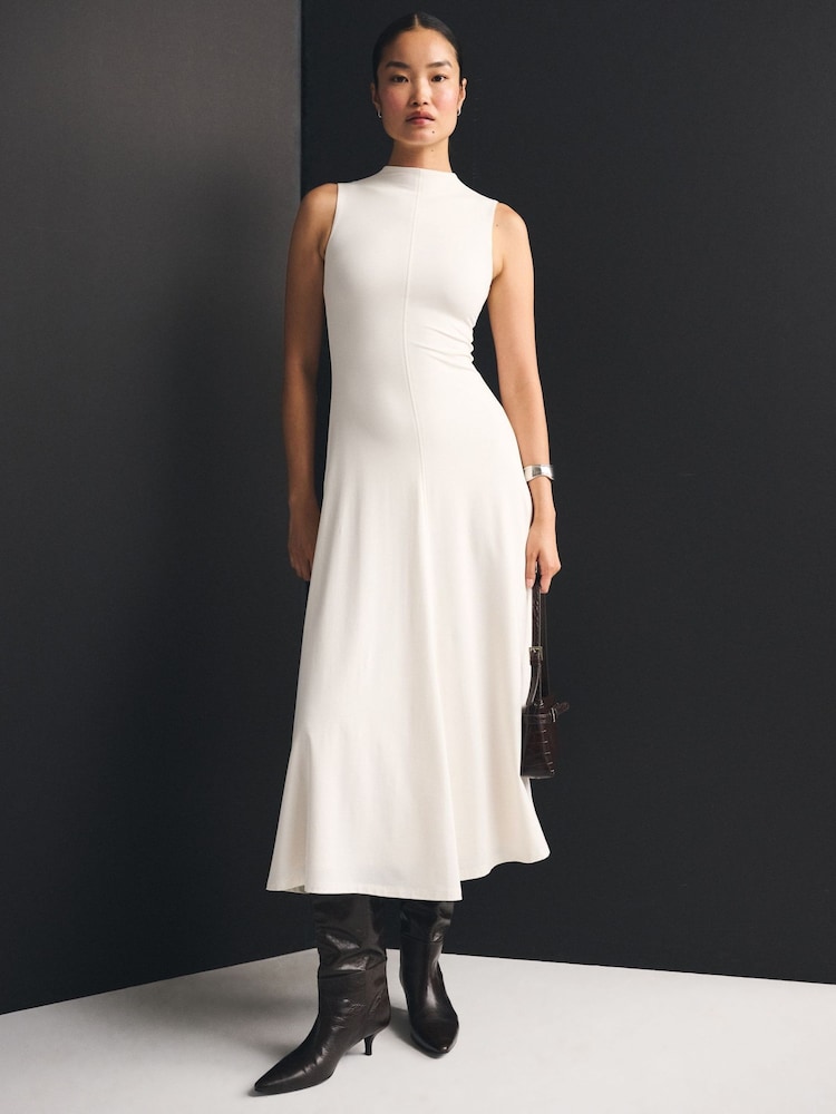 Abercrombie & Fitch Cream Knit Mock Neck Maxi Dress - Image 1 of 5