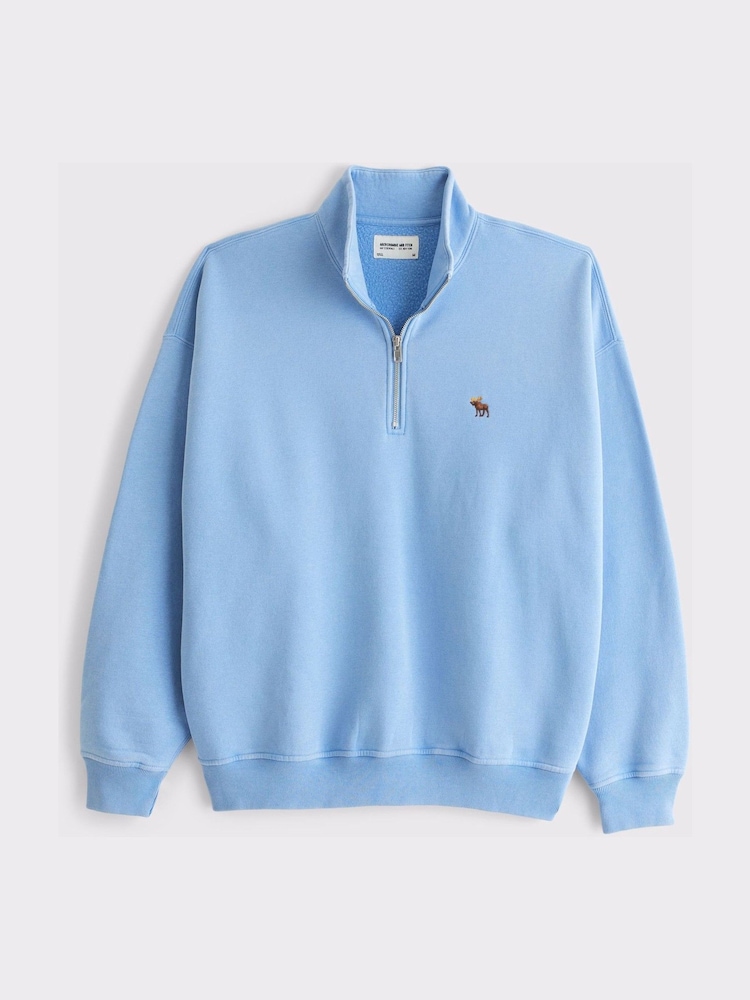 Abercrombie & Fitch Blue Acid Wash Quarter Zip Sweatshirt - Image 1 of 1 Abercrombie & Fitch Blue Acid Wash Quarter Zip Sweatshirt - Image 1 of 1
