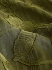 Olive Green Jacquard Boho Long Sleeve Tie Neck Blouse - Image 6 of 8