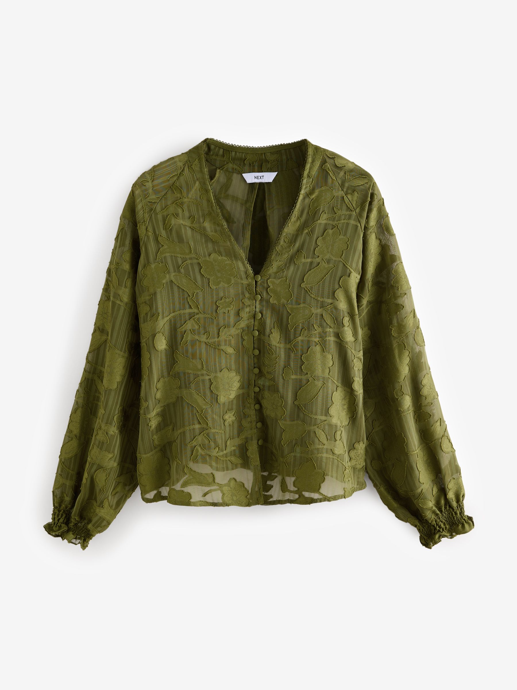 Buy Olive Green Jacquard Boho Long Sleeve Tie Neck Blouse Buy Olive Green Jacquard Boho Long Sleeve Tie Neck Blouse