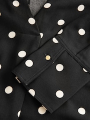 Black/White Spot Relaxed Fit Long Sleeve Overhead V-Neck Blouse - Image 6 of 7