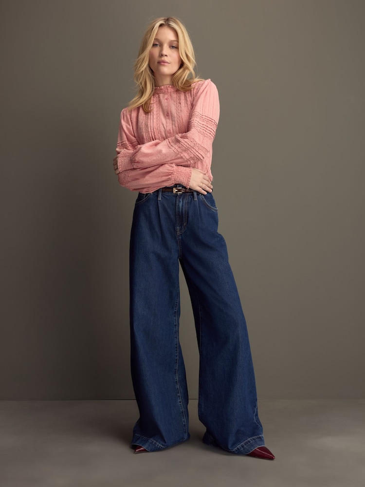 Pink Long Sleeve Ladder Insert 100% Cotton Blouse - Image 2 of 9