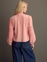 Pink Long Sleeve Ladder Insert 100% Cotton Blouse - Image 3 of 9
