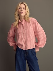 Pink Long Sleeve Ladder Insert 100% Cotton Blouse - Image 4 of 9