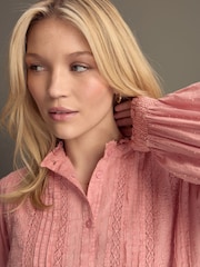 Pink Long Sleeve Ladder Insert 100% Cotton Blouse - Image 6 of 9