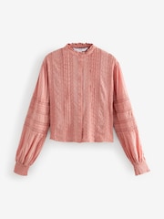 Pink Long Sleeve Ladder Insert 100% Cotton Blouse - Image 7 of 9