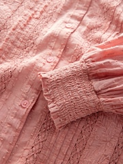 Pink Long Sleeve Ladder Insert 100% Cotton Blouse - Image 9 of 9