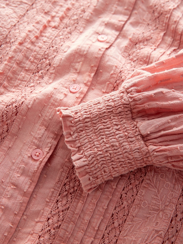 Pink Long Sleeve Ladder Insert 100% Cotton Blouse - Image 9 of 9