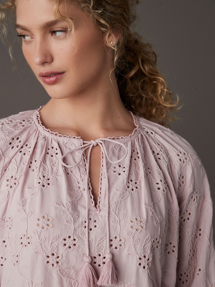 Rose rose - Chemisier texturé Fleuri Cornelli à manches longues 100% coton - Image 4 of 7