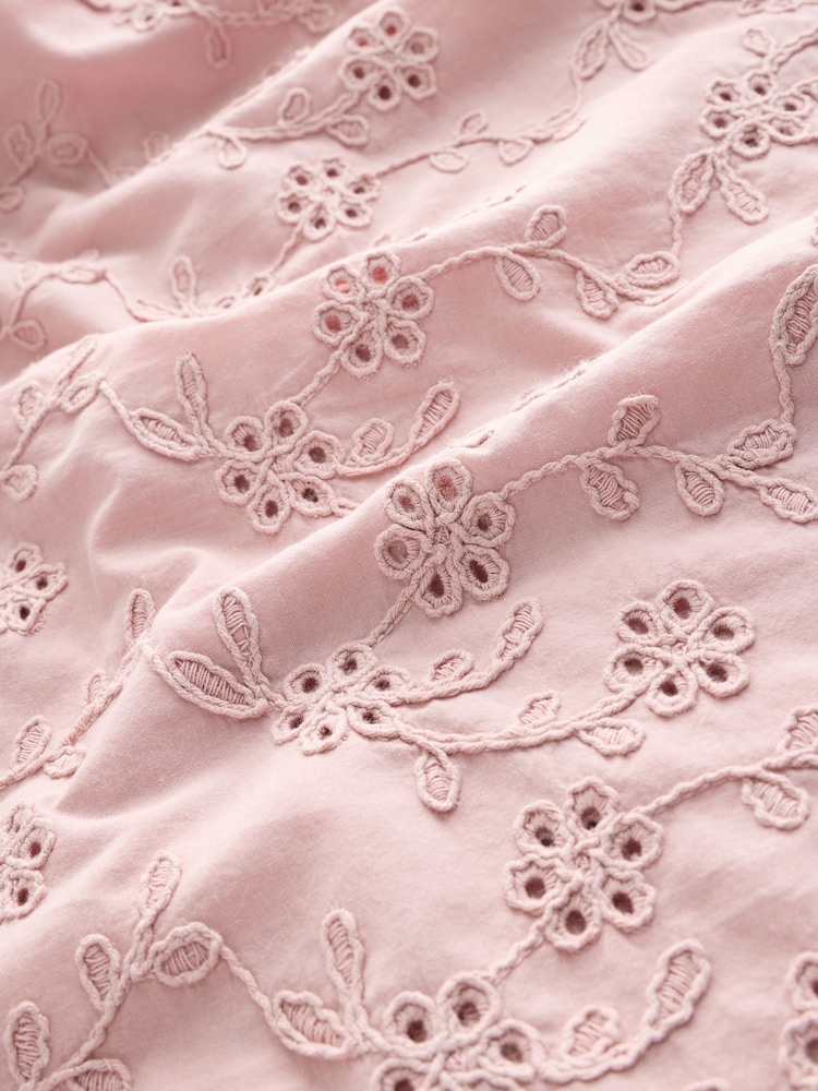Rose Pink Textured Floral Cornelli Embroidered Long Sleeve 100% Cotton Boho Blouse - Image 7 of 7