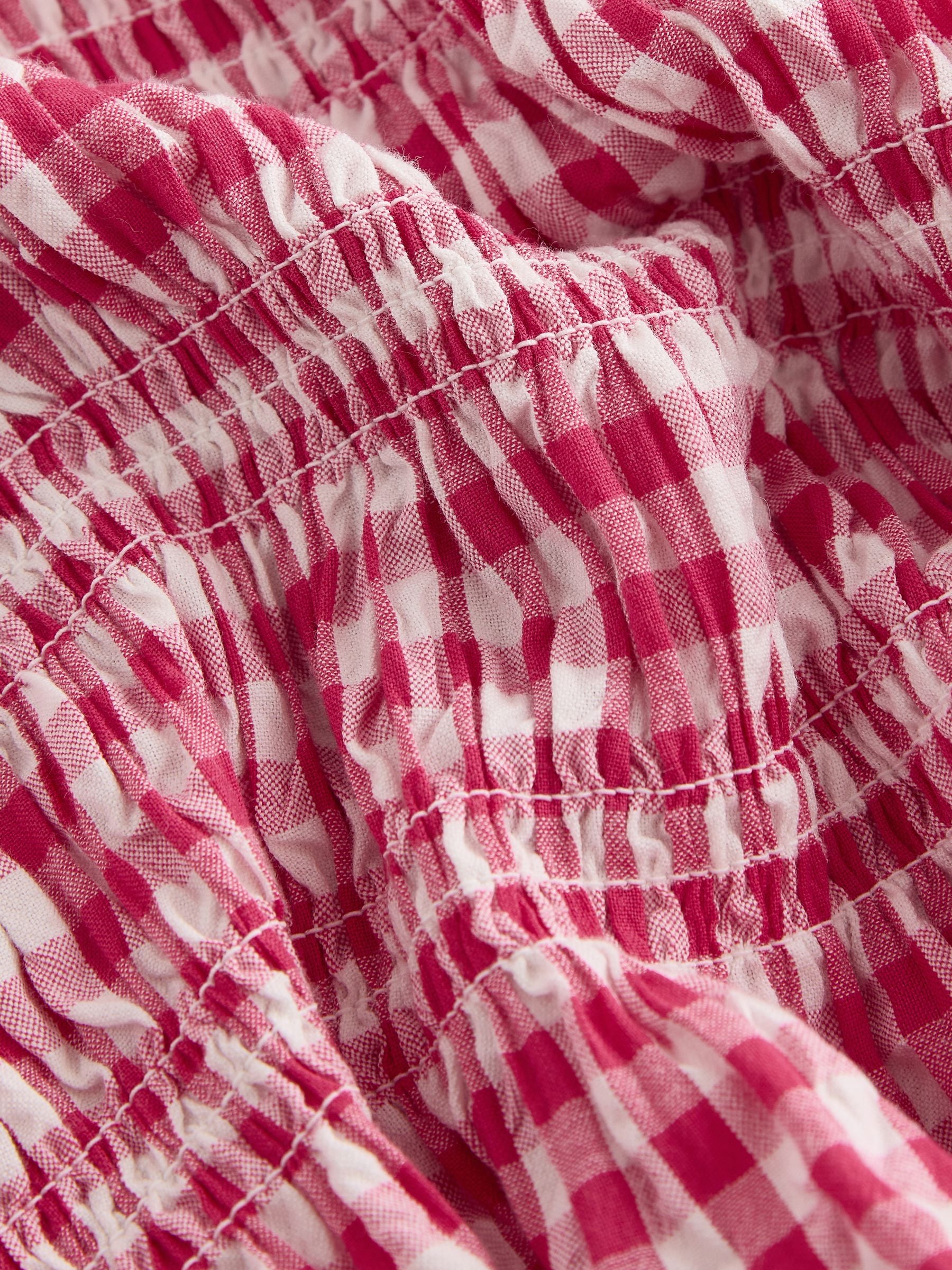 Buy Pink Smock Detail Gingham Long Sleeve 100% Cotton Blouse