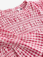 Pink Smock Detail Gingham Long Sleeve 100% Cotton Blouse - Image 8 of 8