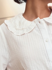 Ecru Long Sleeve Peter Pan Collar 100% Cotton Blouse - Image 4 of 7