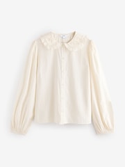 Ecru Long Sleeve Peter Pan Collar 100% Cotton Blouse - Image 5 of 7
