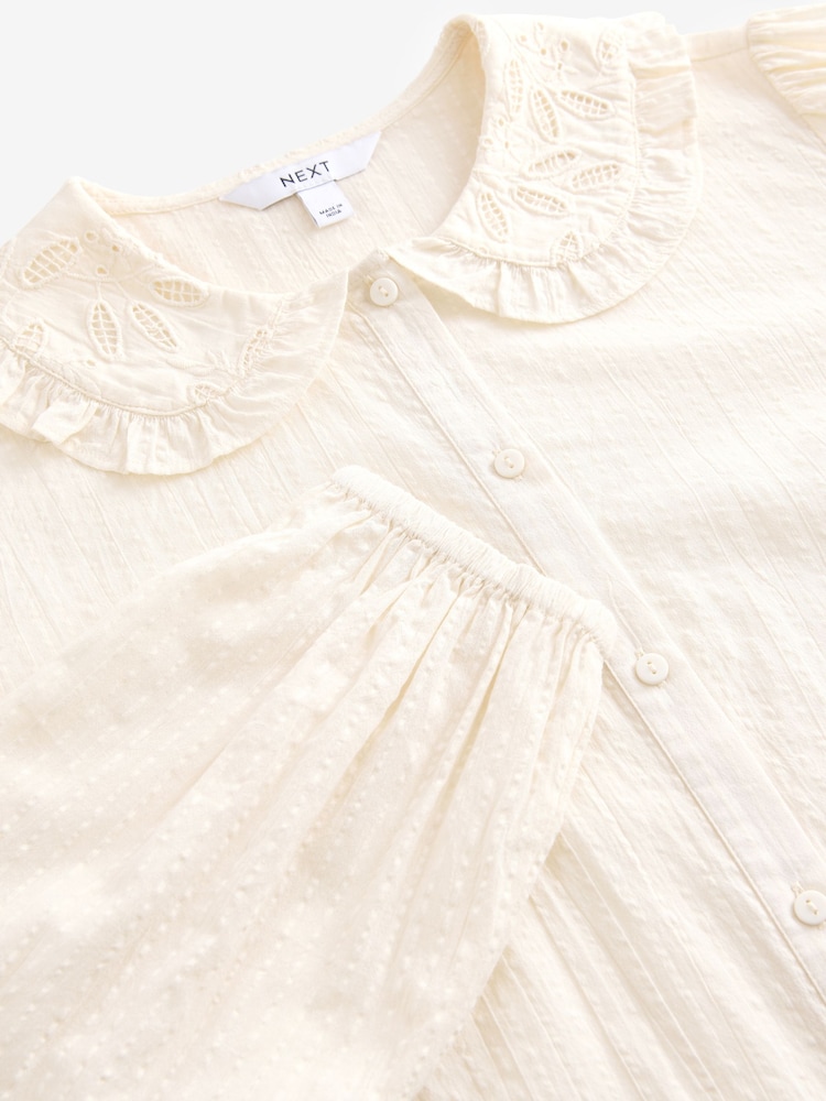 Ecru Long Sleeve Peter Pan Collar 100% Cotton Blouse - Image 6 of 7