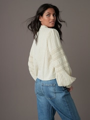 Ecru Long Sleeve Ladder Insert 100% Cotton Blouse - Image 2 of 8