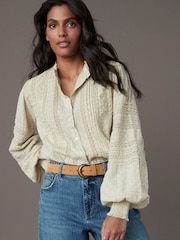 Ecru Long Sleeve Ladder Insert 100% Cotton Blouse - Image 4 of 8