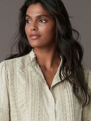 Ecru Long Sleeve Ladder Insert 100% Cotton Blouse - Image 5 of 8