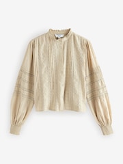 Ecru Long Sleeve Ladder Insert 100% Cotton Blouse - Image 6 of 8