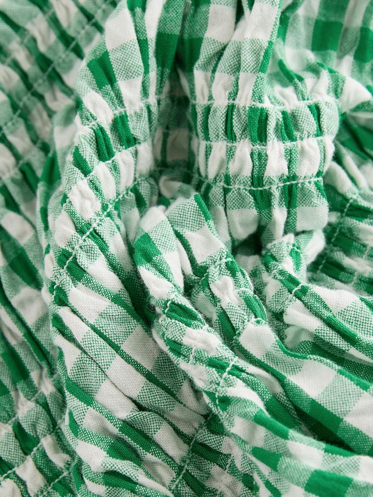 Green Smock Detail Gingham Long Sleeve 100% Cotton Blouse - Image 8 of 8