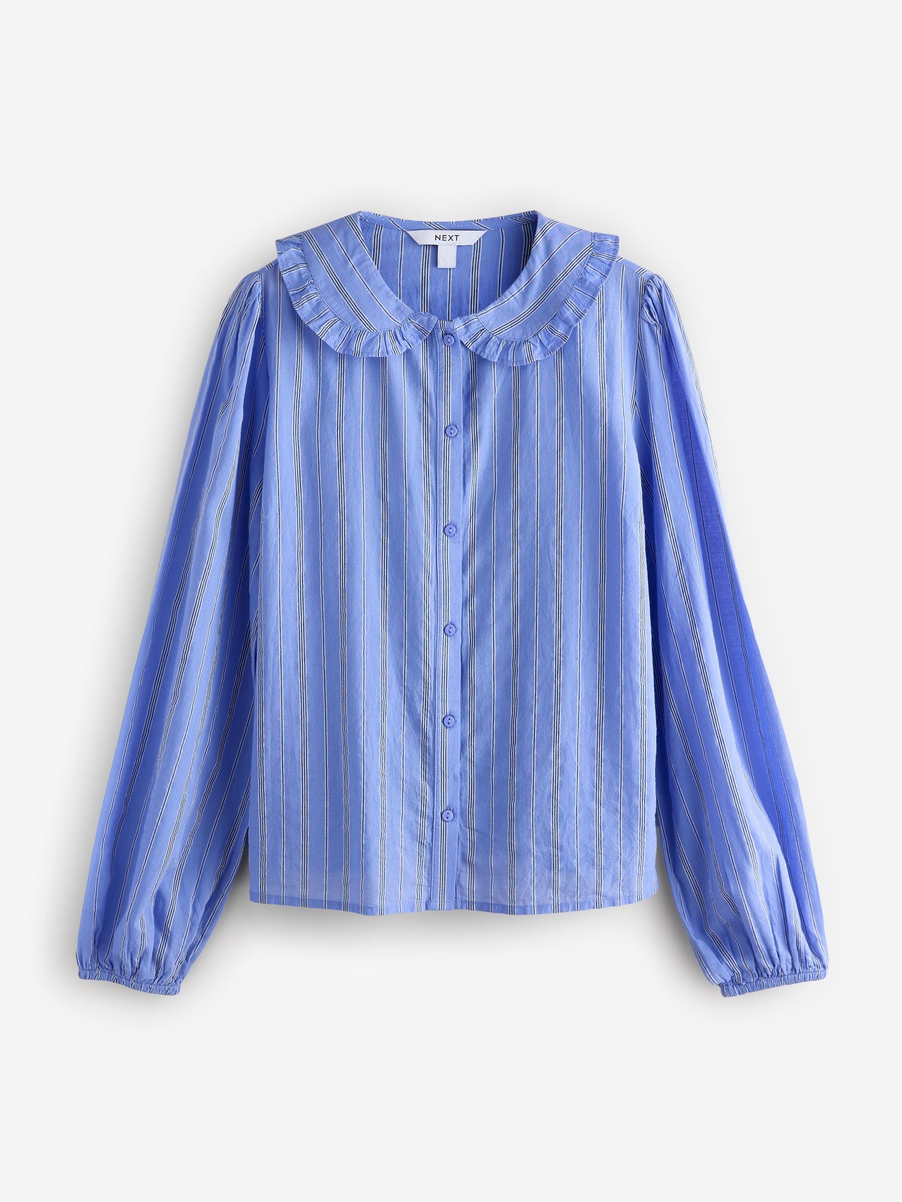 Buy Blue Long Sleeve Peter Pan Collar 100% Cotton Blouse