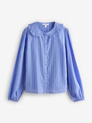 Blue Long Sleeve Peter Pan Collar 100% Cotton Blouse - Image 5 of 7