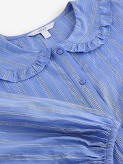 Blue Long Sleeve Peter Pan Collar 100% Cotton Blouse - Image 6 of 7
