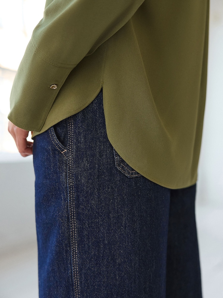 Olijfgroen - Relaxed Fit Long Sleeve Overhead V-Neck Blouse - Image 6 of 9