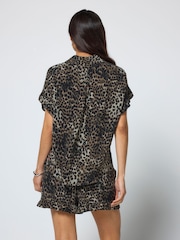 SCAMP & DUDE Green Cheetah Frill Sleeve Shirt - Image 3 of 6