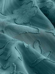 Teal Blue Jacquard Boho Long Sleeve Tie Neck Blouse - Image 6 of 8