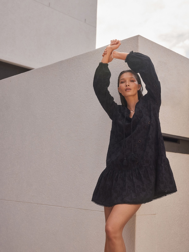 Robe Foley + Corinna Manches Longues Burnout - Taille XS - Noir - Neuf Sans étiquettes