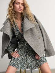 Blue/Cream Heart Print Boho Tie Waist Long Sleeve Mini Shirt Dress - Image 3 of 9