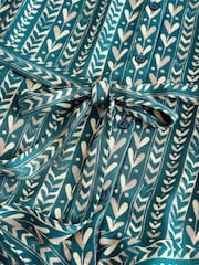 Blue/Cream Heart Print Boho Tie Waist Long Sleeve Mini Shirt Dress - Image 8 of 9