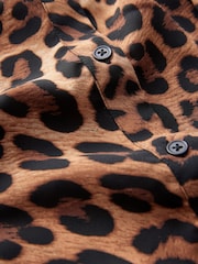 Leopard Tie Waist Long Sleeve Mini Shirt Dress - Image 8 of 9